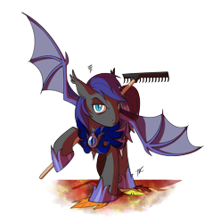 Size: 2754x2771 | Tagged: safe, artist:hexfloog, oc, oc only, oc:au hasard, bat pony, armor, commission, night guard, rake, simple background, slit eyes, transparent background