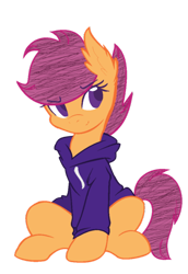 Size: 400x581 | Tagged: safe, artist:rainbowdashswagpony, scootaloo, pony, base used, clothes, hoodie, simple background, sitting, solo, transparent background