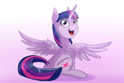 Size: 1024x683 | Tagged: safe, artist:3lorenzo3, twilight sparkle, twilight sparkle (alicorn), alicorn, pony, cute, female, looking back, mare, open mouth, rear view, smiling, solo, twiabetes