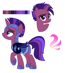 Size: 2093x2371 | Tagged: safe, artist:elskafox, oc, oc only, oc:nova, pony, unicorn, my little pony: the movie, armor, bust, female, magical lesbian spawn, mare, next generation, night guard, offspring, parent:tempest shadow, parent:twilight sparkle, parents:tempestlight, raised hoof, reference sheet, simple background, solo, transparent background