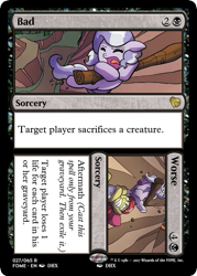 Size: 375x523 | Tagged: safe, artist:agnesgarbowska, idw, apple bloom, diamond tiara, spoiler:comic38, cliff, dangling, magic the gathering, trading card, trading card edit