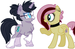 Size: 1255x818 | Tagged: safe, artist:lilygarent, oc, oc only, oc:night flutter, oc:raven shadow, pegasus, pony, unicorn, female, glasses, mare, simple background, transparent background, unshorn fetlocks