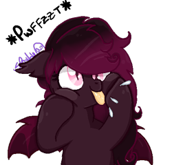 Size: 469x449 | Tagged: safe, artist:spooky-kitteh, oc, oc only, oc:strawberry swisher, bat pony, pony, female, mare, silly, silly pony, solo, tongue out