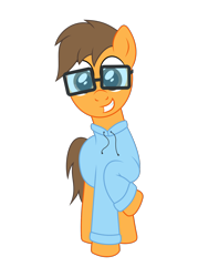 Size: 1250x1750 | Tagged: safe, artist:m.w., derpibooru exclusive, oc, oc only, earth pony, pony, 2018 community collab, clothes, derpibooru community collaboration, glasses, male, raised hoof, simple background, smiling, solo, stallion, transparent background, vector