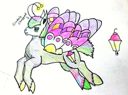 Size: 1273x944 | Tagged: safe, artist:gammapony, oc, oc only, oc:clairvoyance, flutter pony, pony, butterfly wings, colored pencil drawing, dungeons and dragons, flying, hand drawing, male, pen and paper rpg, ponyfinder, rpg, solo, stallion, traditional art