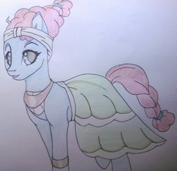 Size: 1024x992 | Tagged: safe, artist:evergreen-gemdust, meadowbrook, earth pony, pony, a health of information, clothes, female, mare, skirt, solo, traditional art