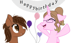 Size: 1024x600 | Tagged: safe, artist:cindydreamlight, oc, oc only, oc:cindy, oc:shelly fox, bat pony, pony, balloon, banner, bat pony oc, female, happy birthday, mare, simple background, transparent background