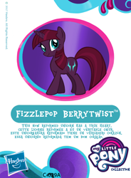 Size: 1194x1620 | Tagged: safe, fizzlepop berrytwist, tempest shadow, my little pony: the movie, base used, blind bag, card, custom, description, hasbro logo, irl, photo, recolor, solo, tm, toy