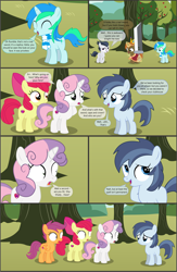 Size: 4551x7001 | Tagged: safe, artist:cyanlightning, apple bloom, button mash, rumble, scootaloo, shady daze, sweetie belle, oc, oc:cyan lightning, alicorn, earth pony, pegasus, pony, unicorn, comic:cyan's adventure, .svg available, absurd resolution, apple, apple tree, buster sword, buttoncorn, colt, comic, cutie mark crusaders, female, filly, final fantasy, final fantasy vii, food, king button mash, male, rule 63, sword, tree, vector, weapon