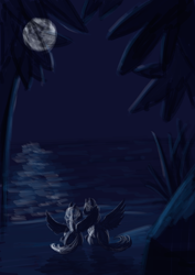 Size: 2480x3508 | Tagged: safe, artist:kirillk, oc, oc only, pegasus, pony, beach, female, male, mare, moon, night, scenery, spread legs, spreading, stallion, straight