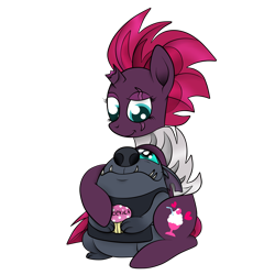 Size: 3000x3000 | Tagged: safe, artist:squipycheetah, fizzlepop berrytwist, grubber, tempest shadow, my little pony: the movie, broken horn, cupcake, cute, food, grubberbetes, grubbest, hug, puppy dog eyes, simple background, the great princess caper, transparent background