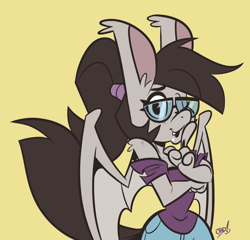 Size: 1346x1290 | Tagged: safe, artist:latby, oc, oc only, oc:titty sprinkles, anthro, bat pony, clothes, glasses, ponytail, solo