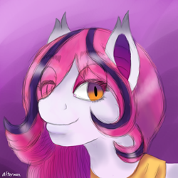 Size: 1000x1000 | Tagged: safe, artist:afterman, oc, oc only, oc:arrhythmia, bat pony, bedroom eyes, bust, clothes, eyeshadow, makeup, scarf, smiling, solo