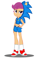 Size: 1630x2296 | Tagged: safe, artist:trungtranhaitrung, scootaloo, equestria girls, belly button, classic sonic, clothes, cosplay, costume, crossover, midriff, photo, simple background, solo, sonic the hedgehog, sonic the hedgehog (series), transparent background
