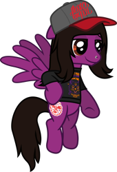 Size: 1070x1574 | Tagged: safe, artist:lightningbolt, derpibooru exclusive, pegasus, pony, .svg available, clothes, costume, floppy ears, flying, grin, hat, hoof on hip, lidded eyes, looking offscreen, male, nightmare night costume, nose piercing, pierce the veil, piercing, ponified, shirt, simple background, smiling, smug, solo, spread wings, stallion, svg, t-shirt, transparent background, vector, vic fuentes, wings