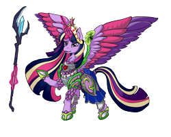 Size: 5000x4000 | Tagged: safe, artist:ghouleh, derpibooru exclusive, twilight sparkle, twilight sparkle (alicorn), alicorn, absurd resolution, armor, big crown thingy, crown, dragonscale armor, element of magic, inktober, jewelry, lipstick, rainbow power, regalia, scale armor, simple background, solo, staff, staff of sacanas, transparent background