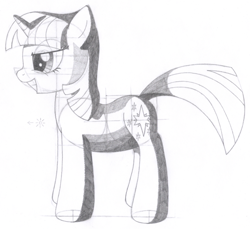 Size: 1584x1450 | Tagged: safe, artist:aafh, twilight sparkle, unicorn, monochrome, solo, traditional art