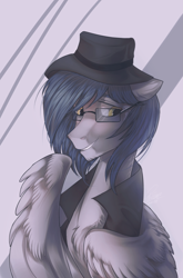 Size: 2193x3327 | Tagged: safe, artist:orfartina, oc, oc only, pegasus, pony, clothes, glasses, hat, high res, male, solo, stallion, vest