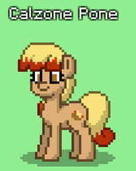 Size: 335x422 | Tagged: safe, oc, oc only, oc:calzone pone, earth pony, food pony, original species, pizza pony, pony, cute, female, food, green background, mare, pizza, pone, pony town, simple background, smiling, solo