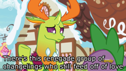 Size: 1920x1080 | Tagged: safe, edit, edited screencap, screencap, spike, thorax, changedling, changeling, dragon, triple threat, caption, image macro, king thorax