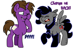 Size: 4500x3000 | Tagged: safe, artist:befishproductions, oc, oc only, oc:befish, oc:epic fable, pegasus, pony, unicorn, clothes, female, high res, male, mare, palette swap, recolor, scarf, signature, simple background, socks, stallion, transparent background