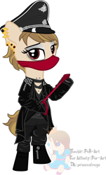 Size: 757x1250 | Tagged: safe, artist:princeofrage, oc, oc only, oc:mao, clothes, jacket, jrock, leather, leather boots, leather jacket, male, mao, mask, piercing, riding crop, solo, visual kei