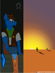 Size: 2268x3000 | Tagged: safe, artist:andriamin, oc, oc only, anthro, cowboy, glasses, solo, sunset