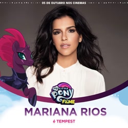 Size: 960x960 | Tagged: safe, tempest shadow, human, my little pony: the movie, brazil, brazilian portuguese, broken horn, eye scar, horn, irl, irl human, mariana rios, mlp movie cast icons, my little pony logo, photo, portuguese, scar, solo, voice actor, with their characters