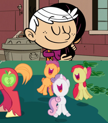 Size: 1920x2192 | Tagged: safe, edit, edited screencap, screencap, apple bloom, big macintosh, scootaloo, sweetie belle, hearts and hooves day (episode), cutie mark crusaders, lincoln loud, nose in the air, ronnie anne santiago, the loud house