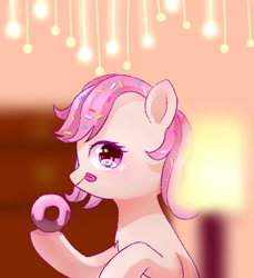 Size: 550x600 | Tagged: safe, artist:leafywind, oc, oc only, oc:mashasha, earth pony, pony, donut, female, food, mare, tongue out