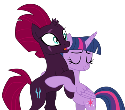 Size: 1500x1311 | Tagged: safe, artist:dragonchaser123, fizzlepop berrytwist, tempest shadow, twilight sparkle, twilight sparkle (alicorn), alicorn, my little pony: the movie, couple, eyes closed, female, hug, lesbian, open mouth, shipping, show accurate, simple background, snuggling, tempestlight, transparent background, vector