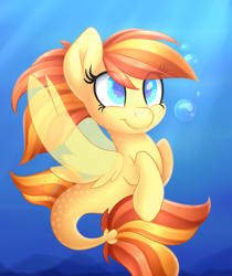 Size: 2432x2901 | Tagged: safe, artist:scarlet-spectrum, oc, oc only, oc:graceful sunrise, seapony (g4), commission, smiling, solo, underwater, ych result