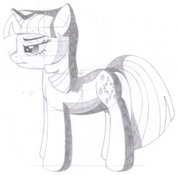 Size: 1369x1348 | Tagged: safe, artist:aafh, twilight sparkle, unicorn, monochrome, solo, traditional art