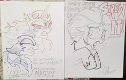 Size: 2048x1310 | Tagged: safe, artist:andypriceart, daybreaker, nightmare moon, tempest shadow, alicorn, pony, unicorn, my little pony: the movie, andy you magnificent bastard, broken horn, bye felicia, do not want, eye scar, female, mare, nope, nope nope nope nope nope nope, running away, scar, traditional art