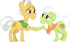 Size: 5019x3001 | Tagged: safe, artist:cloudyglow, grand pear, granny smith, earth pony, pony, the perfect pear, duo, female, looking at each other, male, mare, simple background, smiling, stallion, transparent background, vector