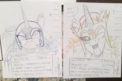 Size: 2048x1372 | Tagged: safe, artist:andypriceart, daybreaker, nightmare moon, alicorn, pony, ;p, >:c, andy you magnificent bastard, arson, arson murder and jaywalking, department of redundancy department, female, frown, grumpy, mare, mugshot, one eye closed, tongue out, traditional art, uss enterprise, wink