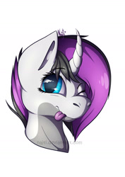 Size: 1005x1416 | Tagged: safe, artist:najti, oc, oc only, pony, unicorn, :p, adorable face, cel shading, commission, cute, looking up, one eye closed, solo, tongue out, watermark, wink