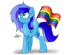 Size: 5420x4200 | Tagged: safe, artist:airfly-pony, oc, oc only, oc:spacelight, pony, unicorn, absurd resolution, female, flag, gay pride, gay pride flag, mare, pride, pride flag, rcf community, solo