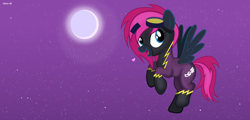 Size: 2250x1080 | Tagged: safe, artist:noah-x3, oc, oc only, oc:neon flare, pegasus, pony, clothes, costume, female, mare, moon, night, shadowbolts costume, solo