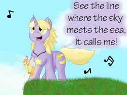 Size: 1024x768 | Tagged: safe, artist:usagi-zakura, dinky hooves, oc, oc:shooting star, pony, unicorn, female, mare, moana, singing