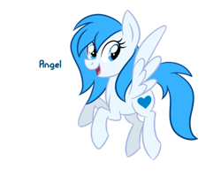 Size: 900x720 | Tagged: safe, artist:wubcakeva, oc, oc only, oc:angel, pegasus, pony, female, flying, mare, open mouth, simple background, smiling, solo, spread wings, transparent background, wings