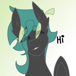 Size: 844x844 | Tagged: safe, artist:moonakart13, artist:moonaknight13, oc, oc only, changeling, pegasus, pony, cat smile, changeling oc, eyes closed, head tilt, mixed breed, mute, waving