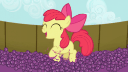 Size: 1920x1080 | Tagged: safe, screencap, apple bloom, pony, brotherhooves social, adorabloom, animated, cute, female, filly, food, gif, grape juice, grapes, happy, juice, loop, stomp