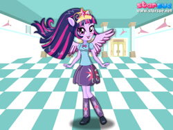 Size: 800x600 | Tagged: safe, artist:user15432, twilight sparkle, twilight sparkle (alicorn), alicorn, human, equestria girls, friendship games, canterlot high, clothes, crown, hasbro, hasbro studios, humanized, jewelry, my little pony, pegasus wings, ponied up, pony ears, princess of friendship, regalia, starsue, winged humanization, wings, wondercolts