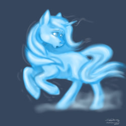 Size: 1000x1000 | Tagged: safe, artist:littlewolfstudios, ghost, unicorn, female, ghostmare, halloween, holiday, mare, phantom, solo, spook, spooked, spooky