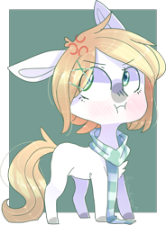 Size: 1286x1744 | Tagged: safe, artist:emily-826, oc, oc only, oc:ren, earth pony, pony, chibi, clothes, cross-popping veins, male, scarf, solo, stallion