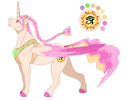 Size: 1050x833 | Tagged: safe, artist:bijutsuyoukai, oc, oc only, oc:burning sun, alicorn, alicorn oc, colored wings, female, magical lesbian spawn, mare, multicolored wings, offspring, parent:princess celestia, parent:somnambula, parents:celambula, reference sheet, simple background, solo, tail wrap, transparent background, unshorn fetlocks