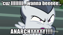 Size: 1920x1080 | Tagged: safe, edit, edited screencap, screencap, rumble, pegasus, pony, marks and recreation, anarchy, angry, colt, image macro, male, meme, sex pistols, solo