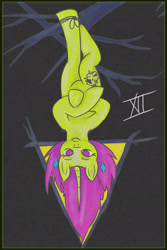 Size: 1100x1650 | Tagged: safe, artist:overlord pony, oc, oc only, oc:nuclear blossom, unicorn, major arcana, nonbinary, solo, tarot card, the hanged man
