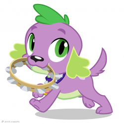Size: 480x480 | Tagged: safe, screencap, spike, dog, equestria girls, rainbow rocks, looking at you, mouth hold, musical instrument, puppy, simple background, spike the dog, tambourine, transparent background